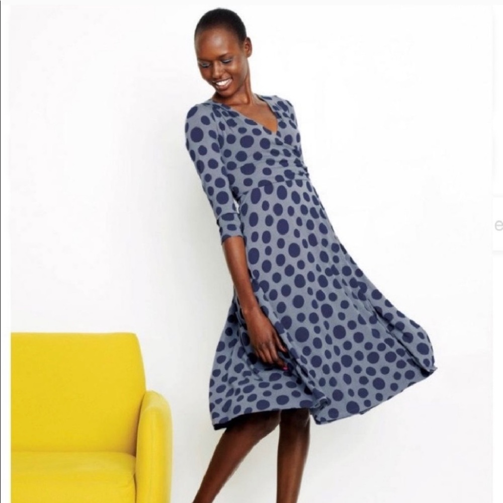 Boden polka dot faux wrap dress